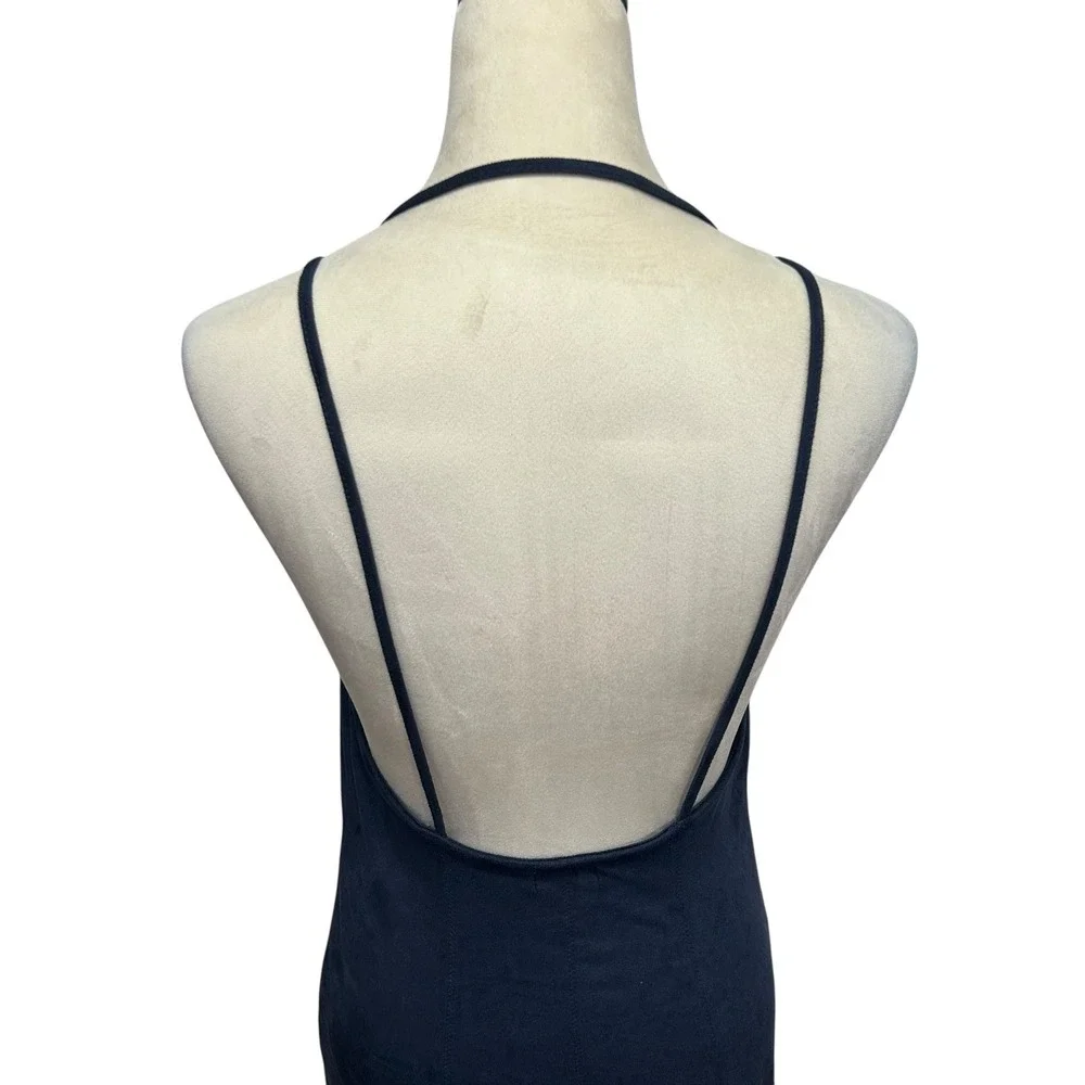 Free People Faux Suede‎ Navy Blue Bodycon Mini Dress S Strappy Y2K Sexy